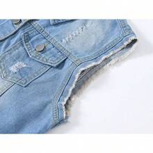 - Chalecos de mezclilla rasgados para mujer, estilo casual, sin mangas, con bolsillos con solapa, Azul, - inicial - Ver 3