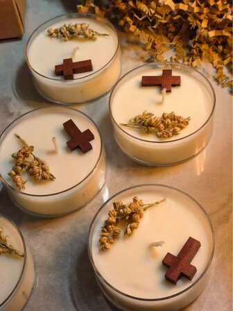 天然大豆蜡十字形木蜡烛，适合室内外使用，非常适合户外派对、露营、祈祷仪式、房间装饰