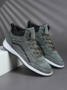 男士休闲运动鞋，系带软底平底舒适运动鞋，轻便高帮日常鞋 - 軍綠色 - 查看 4