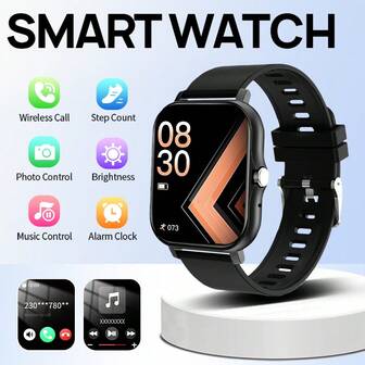 智能手表，1.83英寸高清触摸屏，柔软硅胶表带，来电/信息提醒，计步器，卡路里计算，可自定义表盘，运动追踪，多种运动模式，多功能智能手表，男女通用，兼容iOS和安卓系统，非常适合日常健身佩戴，也是圣诞节和生日礼物的理想之选。