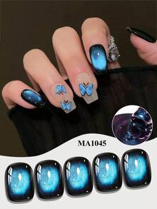 MEET ACROSS 1pc Buzz Light Year Cat Eye Gel Nail Polish, 7ml Blue Swirl Magnetic Effect Holographic Galaxy Cateye Gel Polish , Semi Permanent Soak Off UV Gel Varnish Manicure Nail Art DIY For Home And Salon Nail Supplies - 藍色 - 查看 2