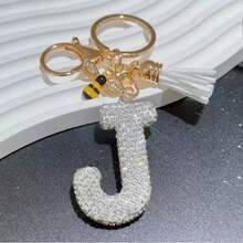Llavero con letra blanca, accesorio brillante y lindo para mochila y llave de coche, cordón para mujeres y niñas - Plateado - Ver 13