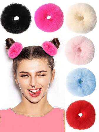 6件装女士蓬松发饰，甜美可爱，适合上学佩戴，也可作为节日礼物和日常佩戴，包括发圈、发绳等。