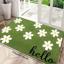 1pc Entrance Mat, Fresh White Daisy Element Carpet, Polyester Non-Slip Dirt-Resistant Mat, Suitable For Indoor/Outdoor Entrance, Floor, Door, Kitchen, Bathroom, Quick Dry