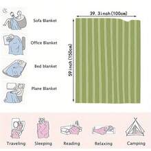 1pc Modern Mint Green & Striped Flannel Blanket - Soft Warm All-Season Lightweight Breathable Durable Throw For Sofa, Bed, Office, Camping, Travel - Machine Washable Contemporary Home Decor Gift - As Shown - View 10