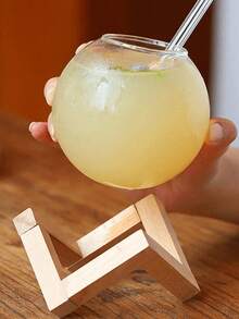 一套450毫升圆形月亮鸡尾酒杯，带木质底座，透明球形酒杯，适用于奶昔、创意果汁杯、饮用杯，适用于酒吧、酒馆、俱乐部、餐厅、家庭使用，夏季饮具配件 - 彩色 - 查看 13