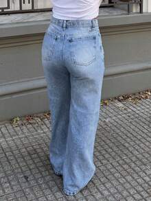 Plus Size Women Casual Washed Loose Straight Leg Jeans - Medium Wash - View 2