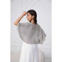 Chiffon Shawl Wraps Shrug For Evening Dress Wedding Cape Cover Up - 灰色 - 查看 4