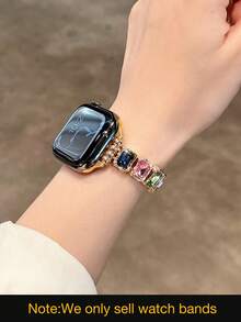 1 件女士彩色金属时尚水钻弹性表带，兼容 38/40/41/44/45/49/42/46mm S11/SE3/Ultra3/Ultra/SE/SE2/10/9/8/7/6/5/4/3/2/1 - 彩色 - 查看 4