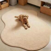 1pc White & Beige Asymmetrical Decorative Carpet, Suitable For Living Room, Bedroom, Small Rug, Washable - Multicolor - View 2