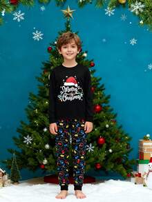 Family Matching Christmas Pajamas Set Letter String Lights Print Holiday Pajamas Sleepwear Pants Set Festival Party Pj Set Sleepwear 2Piece Xmas Oufit