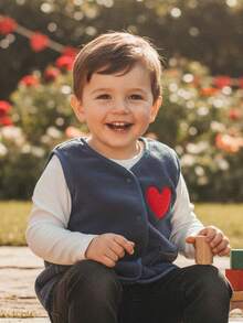 Toddler Boys Fleece Vest Lightweight Long Sleeve Heart Embroidery Button Down Kid Jacket Vest - 藍色 - 查看 7