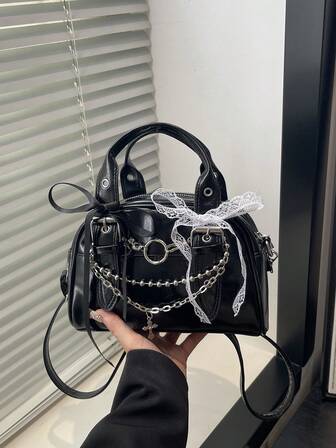 2025新款韩版蝴蝶结手提包，大容量纯色托特单肩包