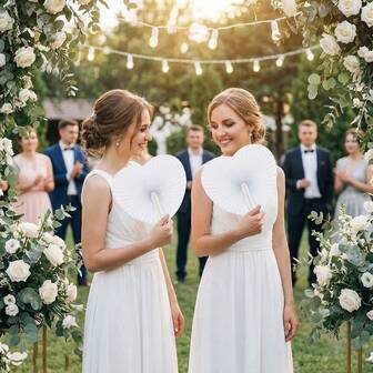 1/48pcs White Paper Folding Fan, Round Design, Suitable For Weddings. Exquisite White Folding Fan With Heart-Shaped Origami Pattern, An Ideal Decoration Item For Wedding Guests, Suitable For Bride Photography, Party Favors, And Decorations For Receptions And Wedding Ceremonies. Part Of The Wedding Accessories Series, An Elegant Hand-Held Folding Fan Made Of Paper, A Creative Handmade Folding Fan. This Heart-Shaped Decorative Folding Fan Is An Ideal Gift For Summer, And Also An Excellent Choice For Birthday Gifts.