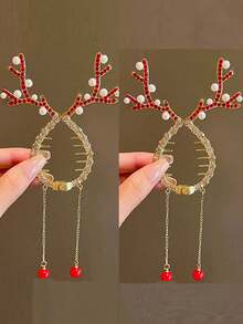 1 pieza Clip para el cabello con borla de cuerno de ciervo de cristal, adecuado para mujeres, regalo para vacaciones y Año Nuevo - Multicolor - Ver 17