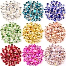 50pcs/Pack, Multi-Color, Mixed Shape Handmade Sew-On Glass Rhinestone Decorative Beads, Flat Gold Metal Base With Hole, Shiny Crystal DIY Accessories Sewing Materials For Decorating Clothes, Dresses, Bags, Shoes, Brooches, Earrings, Handicrafts - Shapes Mix - View 2