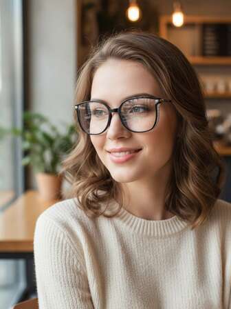 Square Women's Transparent Frame Rhinestone Glasses, Minimalist Large Frame Glasses That Slim The Face