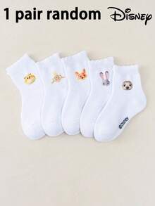 Disney 迪士尼 1/5 双装 疯狂动物城卡通联名款，朱迪、尼克、博戈局长、贝尔韦瑟副市长儿童中筒护腿套，荷叶边护腿套，蕾丝边护腿套，白色护腿套，儿童踝部护腿套，男女童均适用 - 彩色 - 查看 16