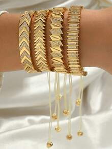 1pc Fashionable Rhombus Copper Zirconia Adjustable Bracelet, Casual Accessory For Men - Multicolor - View 1