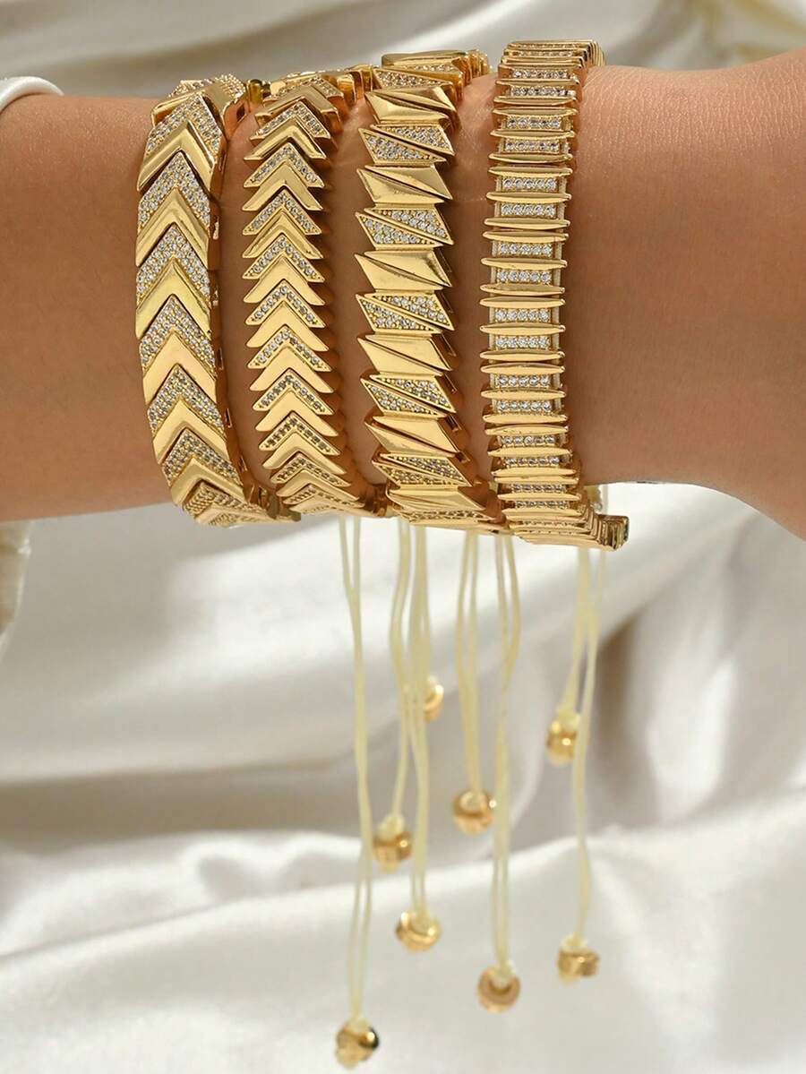 1pc Fashionable Rhombus Copper Zirconia Adjustable Bracelet, Casual Accessory For Men - Multicolor - View 1