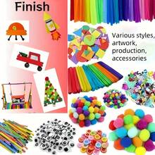 Handmade Pompom Craft Kit, Party Favor, Art & Craft Supplies, Includes Pompoms, Movable Eyes, Pom Poms, Buttons, Craft Sticks, Sequins And Other Craft Supplies - Multicolor - View 2