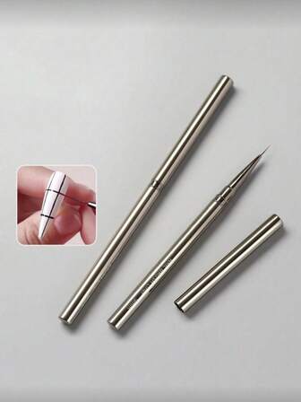 1pc Ultra Fine Nail Art Liner Pen With Cap, Black Metal Barrel Long Nail Striper Brush For Nail Decoration