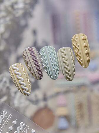 1 片浮雕美甲装饰贴纸，流行冬季精致风格美甲贴纸，可爱毛衣配饰贴纸