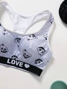 2件套露背蜡笔小新和牛奶印花无钢圈文胸套装，丝滑柔软吊带背心