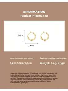 1pair European & American Style Metal Twisted Hoop Earrings With Silver Needle, New Earrings With High-End Aesthetics For Women - 金色 - 查看 3