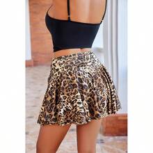 - Minifalda plisada para mujer, falda corta con cordn Y2K, falda de patinador fruncida, bonito traje de rave - Leopardo + CH - Ver 4