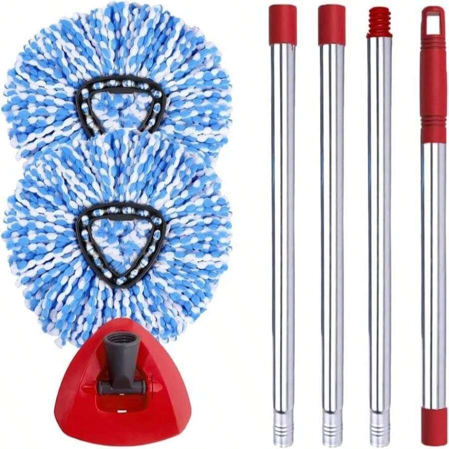 ANREKEYH Spin Mop Head, Base, Handle Replacement For O-Ceda EasyWring RinseClean Microfiber Spin Mops, 2 Microfiber Mop Refills, 1 Triangle Head Cover And 30-58in Handle (Blue (2-Tank System)) - ColorA - 查看 1