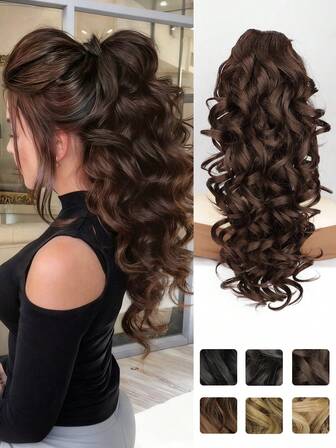 Extensión de cola de caballo, extensión de cola de caballo con pinza de 16" rizada, extensión de cola de caballo con clip para mujeres, cola de caballo larga y esponjosa, accesorio de cabello sintético de aspecto natural