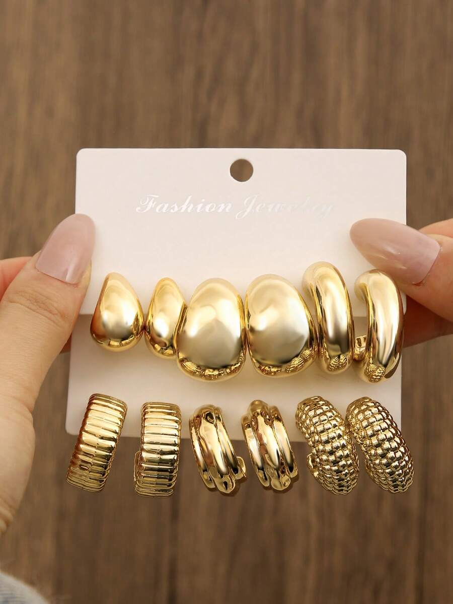12pcs Geometric Hoop Earrings Set For Women, Fashionable Everyday Versatile Earrings, Retro Style, Party Personalized Creative Jewelry Gift