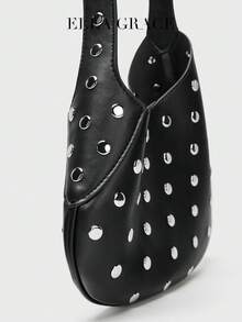 ELLA GRACE- Biker Hollow Stud Shoulder Bag For Women, Fashion Metal Grommet Underarm Purse, Small Crossbody Bag - Black - View 4