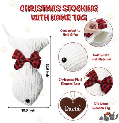 2025 Pet Christmas Stockings Personalized - 3 Pack Large Bone Shape Stocking With Wooden Name Tag, Pet Cat Knit Christmas Hanging Stockings For Xmas Eve Party Fireplace Tree Gift Decoration