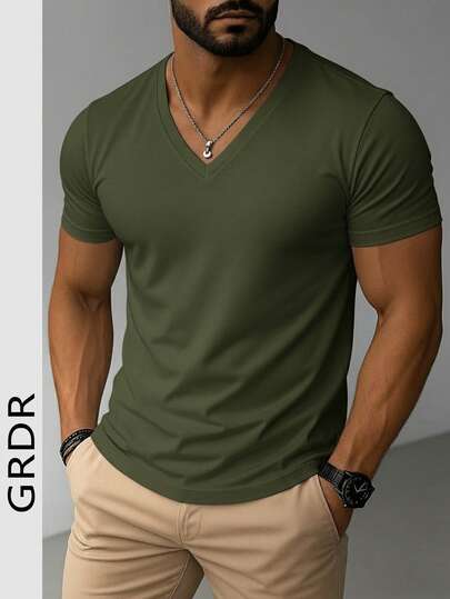  GRDR Men's V-Neck Short Sleeve T-Shirt, Suitable For Outdoor Casual Wear In Summer