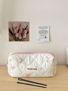 Pink Bow Pattern Cosmetic Bag, Lightweight Zipper Makeup Organizer, Sweet Style Multi-Functional Toiletry Storage Box, Mother's Day Gift, Gift For Girlfriends And Teachers. Cosmetic Bag, Makeup Organizer, Makeup Pouch, Cosmetic Storage Box, Jewelry Box, Lip Gloss Holder, Nail Polish Organizer, And Makeup Bag For Girls And Women - Pink - View 7