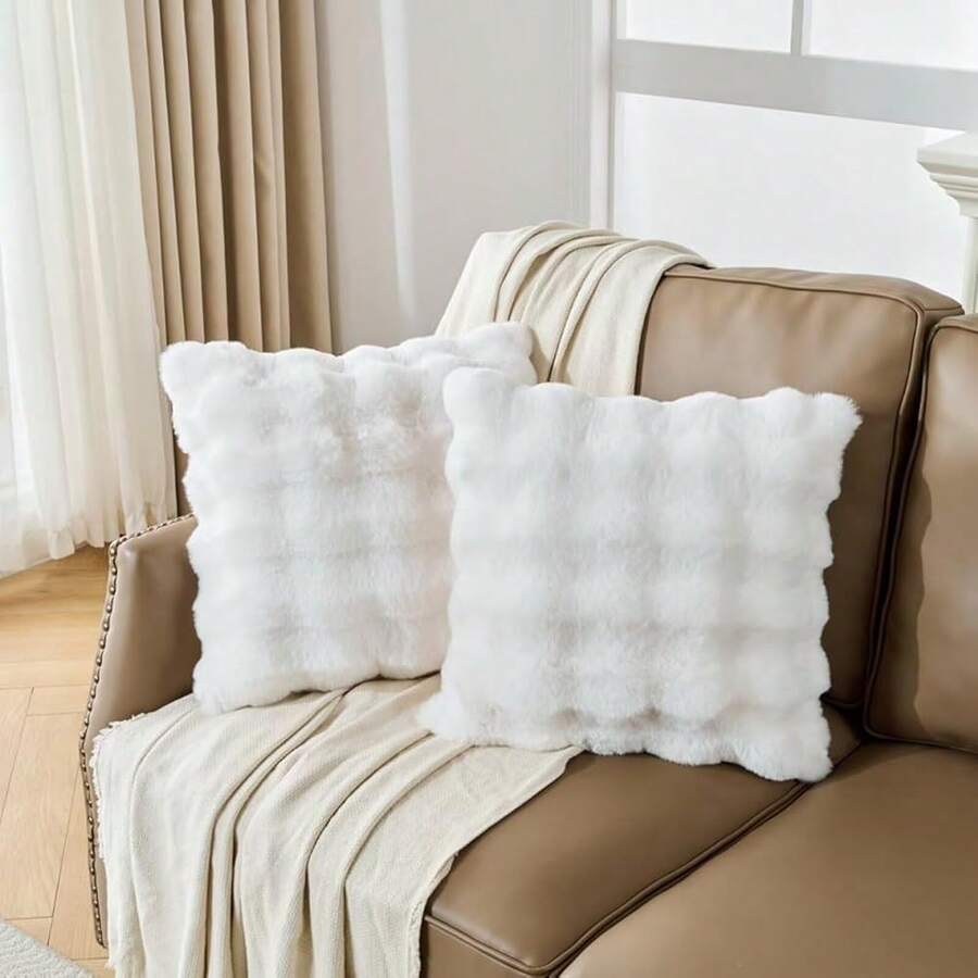Beige Print Faux Fur Fluffy Pillowcases,Pl 11ush Shaggy Soft Pillow Cover, Fuzzy Decorative Cushion Pillow Cases, Furry Pillow Shams For Bed Sofa Bedroom,Set Of 2-20x26 Inch,26inchx20inch(Packof2),Beige - 米色 - 查看 1