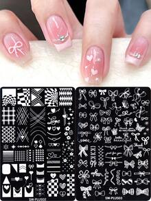 1/2pcs Love Nail Template, Sweet And Elegant Love, Bow, French Line Design Nail Template Diy Nail Design, Easy To Use Nail Transfer Template High Quality Mold - Silver - View 2