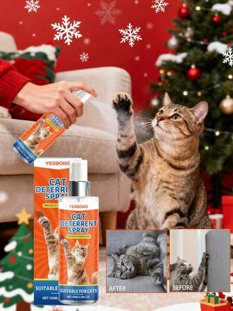 Yegbong Cat Deterrent Spray Christmas Edition Gentle Formula Prevents Licking And Chewing On Furniture And Sofas Maintains A Clean Home Environment Christmas Daily Training Spray