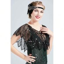 Chal envolvente con capa de noche con lentejuelas y cuentas para novia - Negro - Ver 3