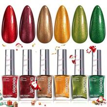 Beetles Winter Nail Polish Set - Glamour Era 6 Colors Quick Dry Glitter Burgundy Red Gold Green Yellow High-Gloss Long-Lasting Nail Polish For DIY At-Home Manicure Christmas Gift For Women - 淺藍色 - 查看 1