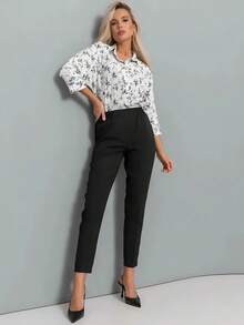 Women's Non-Stretch Polyester Straight Leg Pants With Pockets, Suitable For Spring, Summer, Autumn Daily Wear - Black - View 6