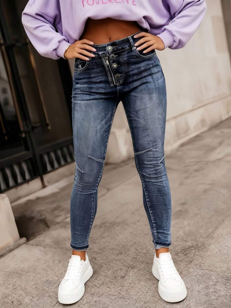 Damen PU-Lederhosen, Damen elastische fleecegefütterte PU-Jeans, Damen fleecegefütterte Fake-Leder Boyfriend-Stil Hosen, mit Knopf- und Reißverschluss-Design Winterwarme PU-Lederhosen, bequeme dehnbare Fake-Leder Slim Fit Warme Hosen - Diamond Jeans - Übersicht 1