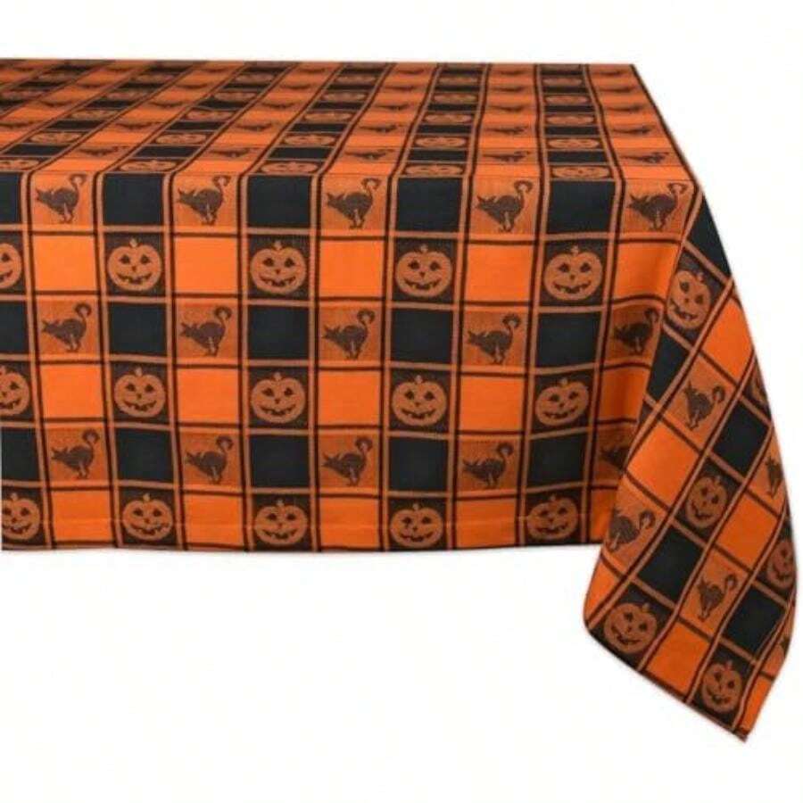 DII 100% algodón, Lavable a máquina, Fiesta, día de San Patricio y la Primavera boreales de Mantel, 152,4 cm x 213,36 cm, Verde y Blanco Comprobar con Shamrock, Asientos 6 8 Personas(Halloween Woven 213.4 x 152.4 cm (Rectangular)) - Multicolor - Ver 1