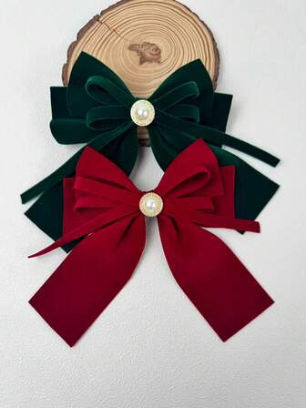 2/1 件装大号蝴蝶结发夹，配丝绒蝴蝶结，酒红色和深绿色可选，鸭嘴夹，适合节日和日常佩戴，可爱情人节、校园风、优雅学院风、圣诞节等场合，适合女性
