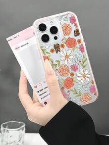Vintage Floral & Butterfly Patterned Protective Phone Case,Suitable For Giving As Gifts To Friends,Compatible With IPhone 16promax/16pro/16plus/16/15promax/15pro/15plus/15/14promax/14pro/14plus/14/13promax/13pro/13/12promax/12pro/12 - White - View 7
