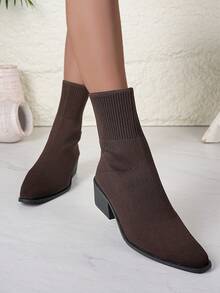 Bottes cheville femme à bout pointu, style Glissant, coupe slim, bottes cheville, grande taille, automne/hiver - Tabac - Voir 6