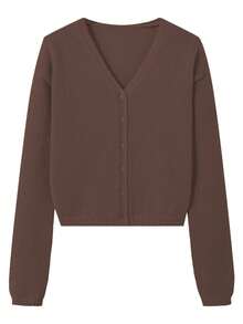 Women's Solid Color Versatile Open Front Long Sleeve Knit Cardigan Sweater, Suitable For New Year, Valentine's Day