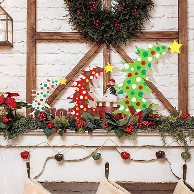 3 adornos de madera para árbol de Navidad con diseño festivo de estrellas y puntos, decoración colgante para mesa de fiesta en casa. - Verde - Añade 5